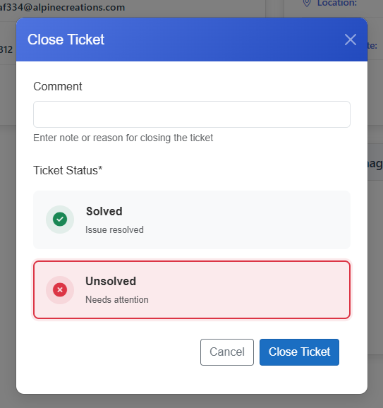 Close Ticket Option