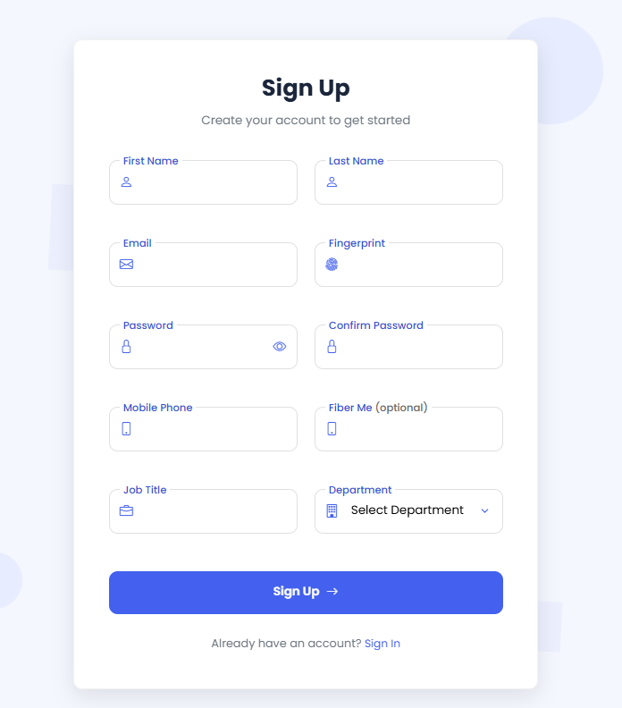 Sign Up Screen